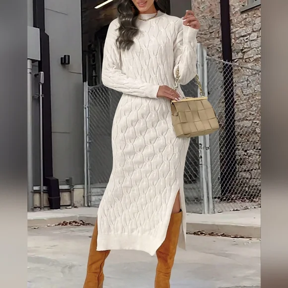 Vintage Cable Knit Thick Long Sweater Dress For Women